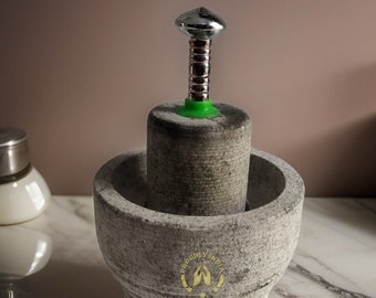 Mortero de Piedra Pesado Khalbatta Idikallu Grande Triturador Especias Cocina Profesional