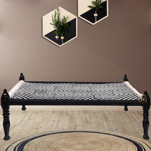 Authentic Indian  Charpai Khatiya:Handmade Daybed,Garden Bench,Indian Furniture,Rope Bed Excellence, FREE 3 X 5 Feet Jute Carpet