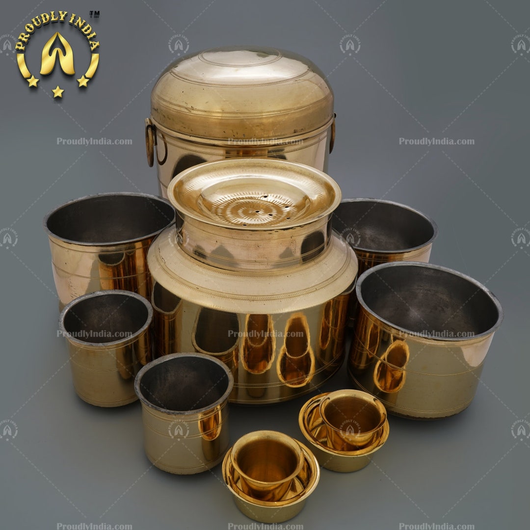 Rail Adukku Vintage Brass: 14-pc Stackable Cookware Tradition & Elegance  Made in India 