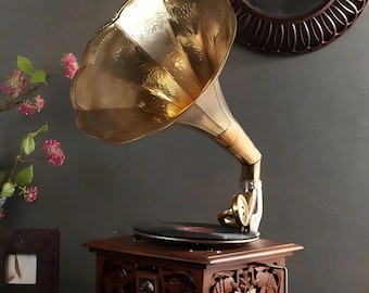 ヴィンテージ真鍮ホーン蓄音機 – 78回転レコードプレーヤー（動作確認