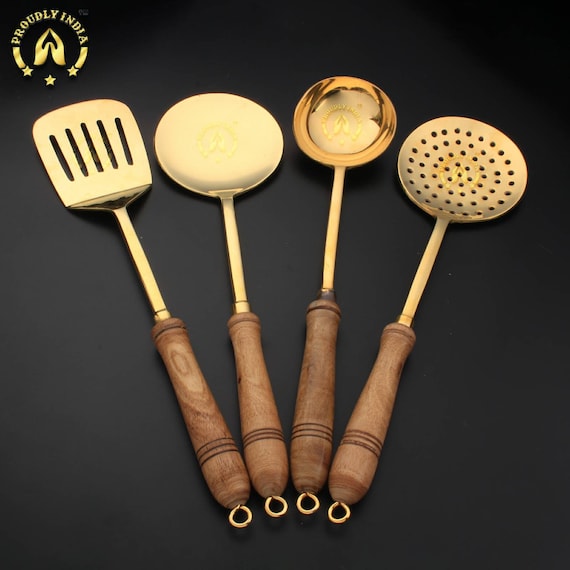 Set of Brass Ladles, Spatulas and Serving Spoons for Cooking kitchen  Cutlery & Serving Utensils 