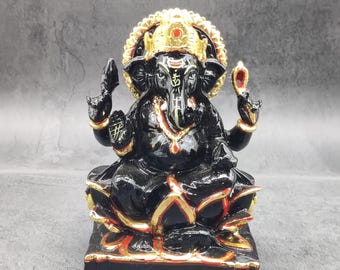 6 inch Marble Black Ganesh Idol, Handmade Marble Ganesh Idol, Black Ganapathi Idol, Ganesh Chaturthi, Celebrate Ganesh Festival
