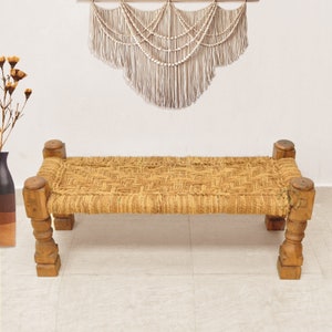 Authentic Indian  Charpai Khatiya:Handmade Daybed,Garden Bench,Indian Furniture,Rope Bed Excellence, FREE 3 X 5 Feet Jute Carpet