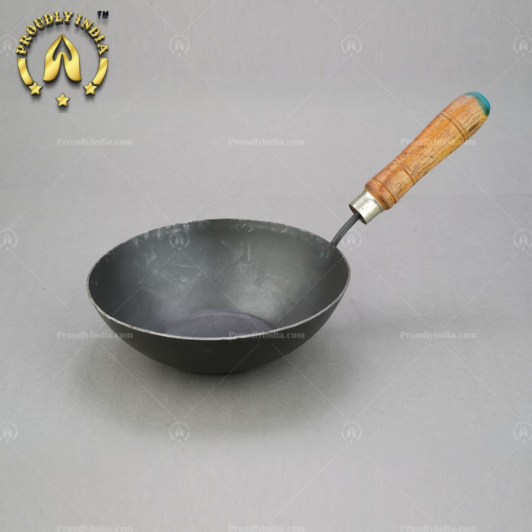 Wooden Handle Chinese Wok Kadai,iron Frying Deep Kadai With Wooden