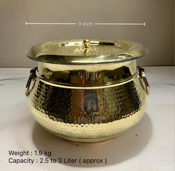 Brass Biriyani Degchi With Lid and Ring Handle, Vintage Casserole
