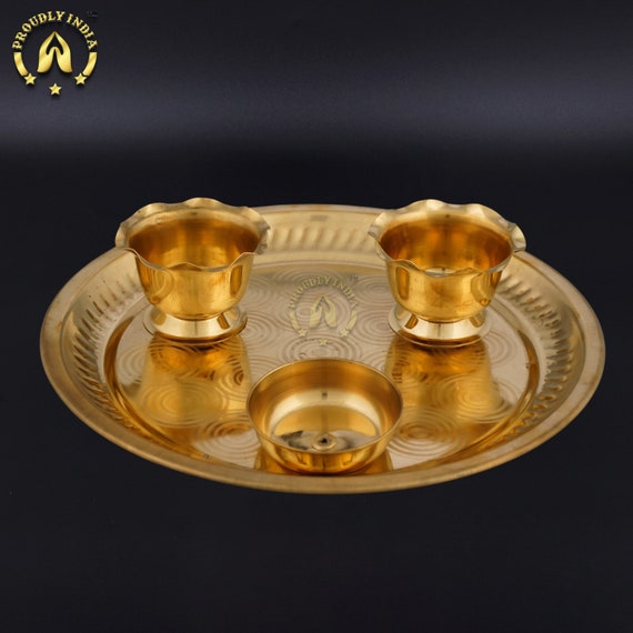 Handcrafted Traditional Brass Pooja Thali Set Worship Plate & Aarti Thali  for Prayers and Indian Brass Pooja Items 