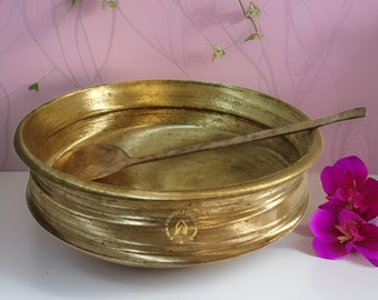 Indian Vintage Kerala Uruli:Handcrafted 10 Inch Large Unpolished Bronze Urli Bowl for Cooking & Serving