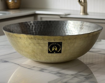 Brass Kadai: Perfect Indian Cookware, Hammered Wok without Handle, Inner Kalai Finish - Top Kadhai Online Choice