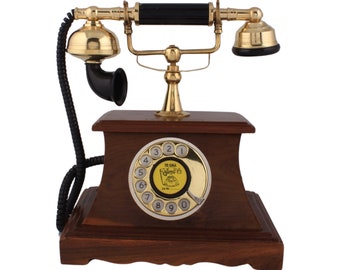 Regalo de Navidad, Teléfono fijo antiguo, Teléfono, Teléfono de madera antiguo de disco giratorio 2, Teléfono de madera, Teléfono antiguo, Teléfono vintage