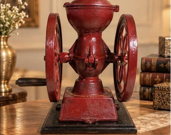Vintage Cast Iron Coffee Grinder | Hand Crank Manual Coffee Mill | Antique Industrial Decor | Rustic Café Display Piece