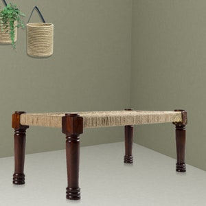 Authentic Indian  Charpai Khatiya:Handmade Daybed,Garden Bench,Indian Furniture,Rope Bed Excellence, FREE 3 X 5 Feet Jute Carpet