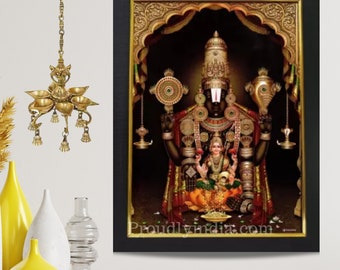 Lámina enmarcada de Venkateswara Swamy Lakshmi, decoración hindú para el hogar