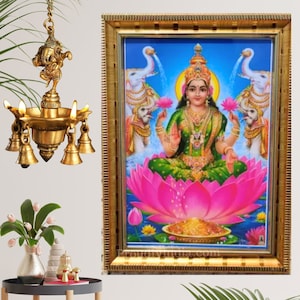 Moldura religiosa para fotos Lakshmi, moldura divina para fotos Lakshmi, uma linda decoração espiritual para sua casa e escritório