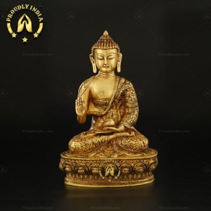 Meditating Gautama Buddha: 12.5 Inch Brass Statue of Lord Buddha - Eloquent Shakyamuni Gautama Meditative Figurine