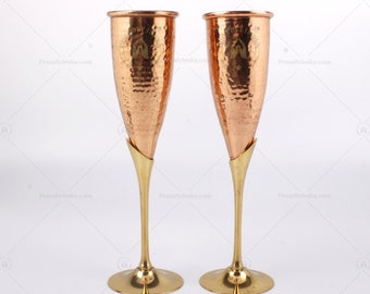 Wine Glass, Copper Wine Glass, Champagne Glasses, Barware, Set of 2 Copper Flute Wine Glass, Birthday Gift, Bridesmaid Glasses