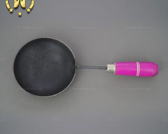 Buy 5 Inch Wooden Handle Colourful Wooden Handle Pure Iron Tadka Pan
