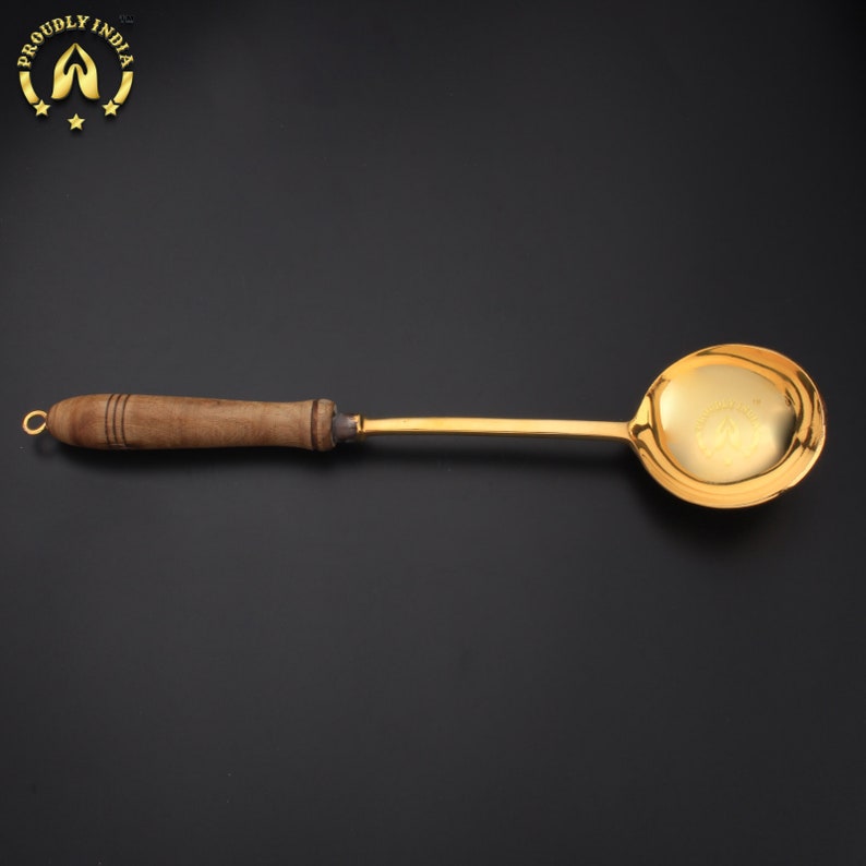 Brass ladle, Serving Spoon, Deep Hole Ladle, Karandi, Antique Spatula, Kitchen Spoon, Antique Cutlery, Cooking Utensils, Metal Spatula image 2