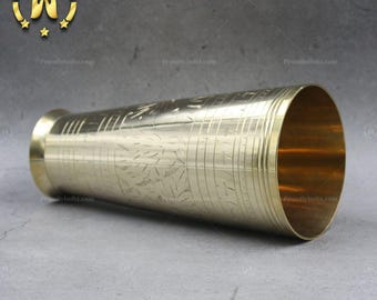 Vasos de latón hechos a mano para lassi, juego de 2 vasos vintage grabados.