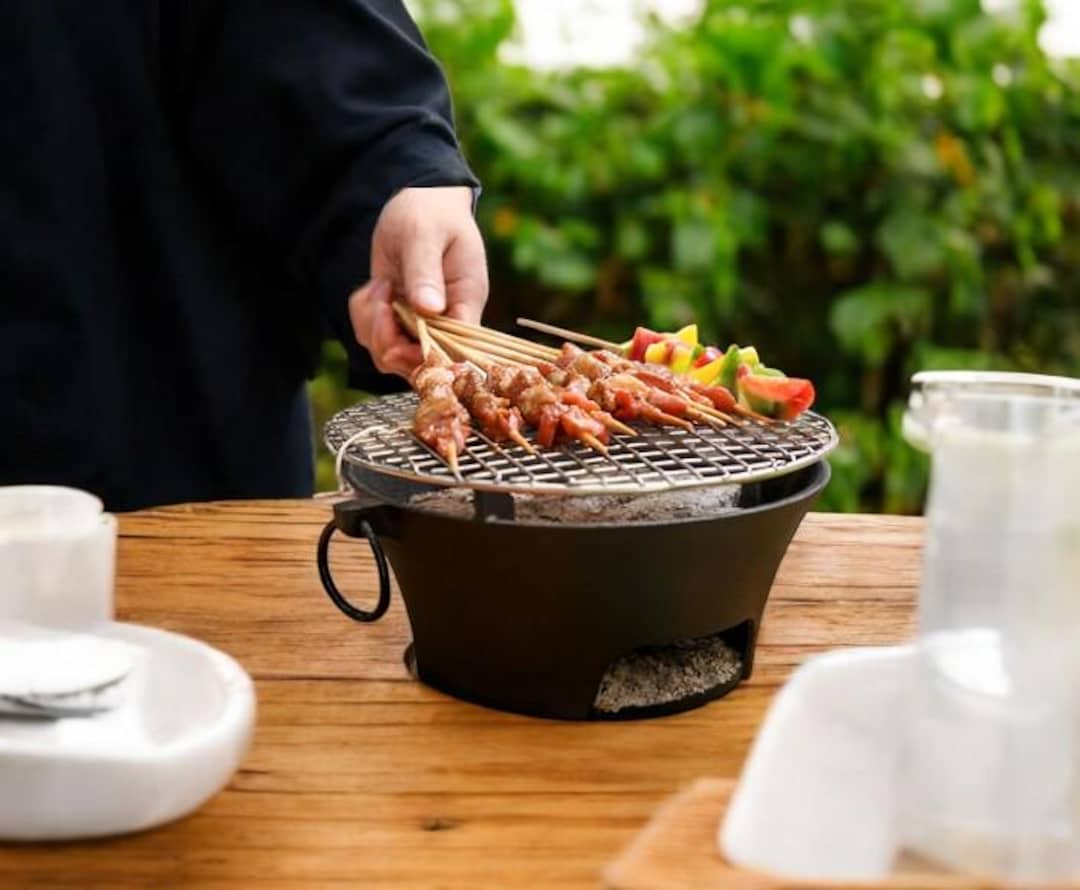 Camping Grill Gymax Heavy Duty Cast Iron Charcoal Grill Tabletop