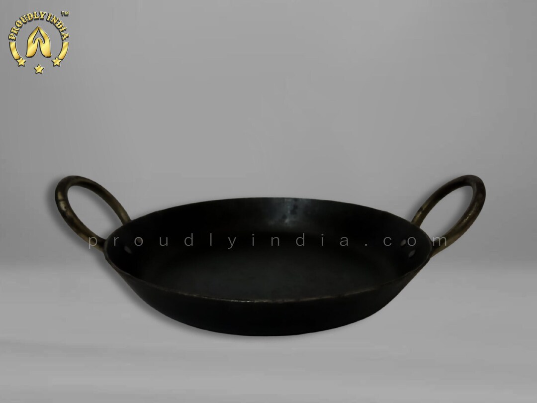 Iron Flat Bottom Bombay Kadai, Traditional Iron Kadhai Deep Bottom