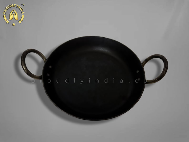 Iron Flat Bottom Bombay Kadai, Traditional Iron Kadhai Deep Bottom