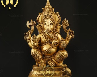 Brass Ganesh Statue: 11.4" Ganesha Idol, Hindu Elephant God
