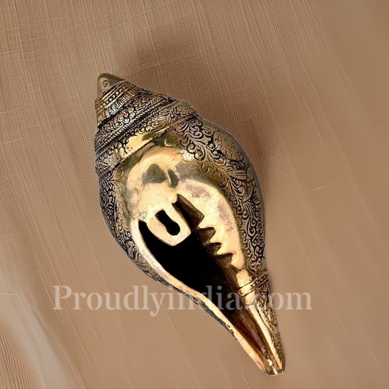 Brass Vishnu Shankh: Pooja Conch Shell Decor, 9.9 Inch Vamavarti - Etsy