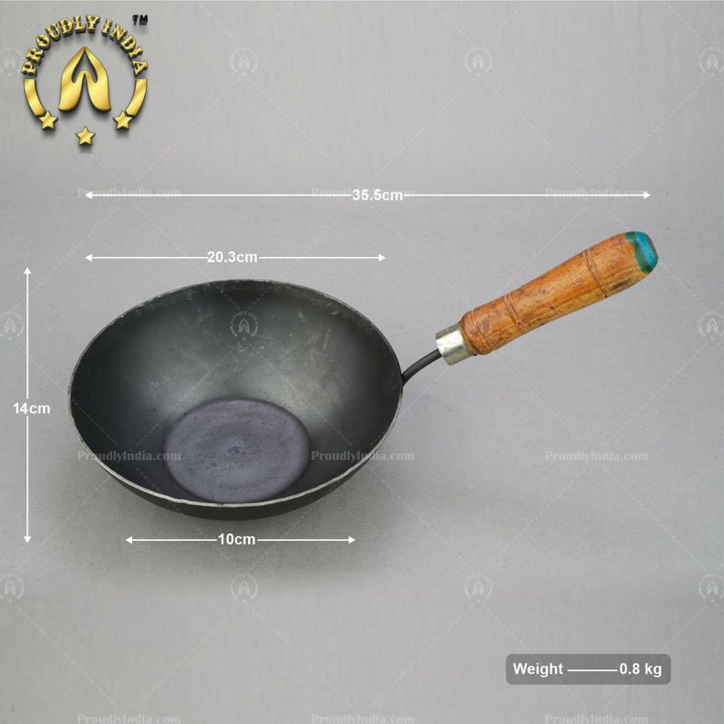 Wooden Handle Chinese Wok Kadai,iron Frying Deep Kadai With Wooden