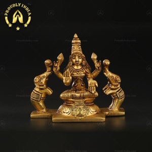 4 Inch Brass Gajalakshmi Statue - Beautiful Handcrafted Lakshmi Murti, Goddess Dhana, Vidya, Jaya, Santana