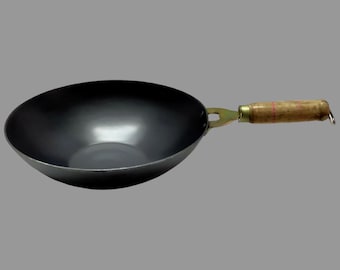 Cast Iron Chinese Kadai Wok with Wooden Handle