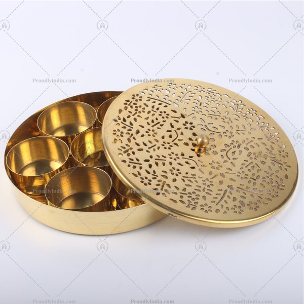 Compact Pooja Box with open jali design, Dry Fruit Box Spice Container,Paan Mukhwas,Condiment Storage for Kitchen