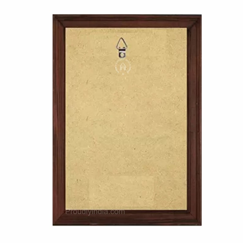 May include: A brown wooden frame with a beige mat and a metal hanging hook on the back. The frame is empty and has the text "ProudlyIndia.com" printed on the bottom.