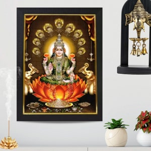 Moldura para fotos de Deus Dhana Lakshmi, moldura para fotos hindu para decoração de parede, decoração de parede para casa