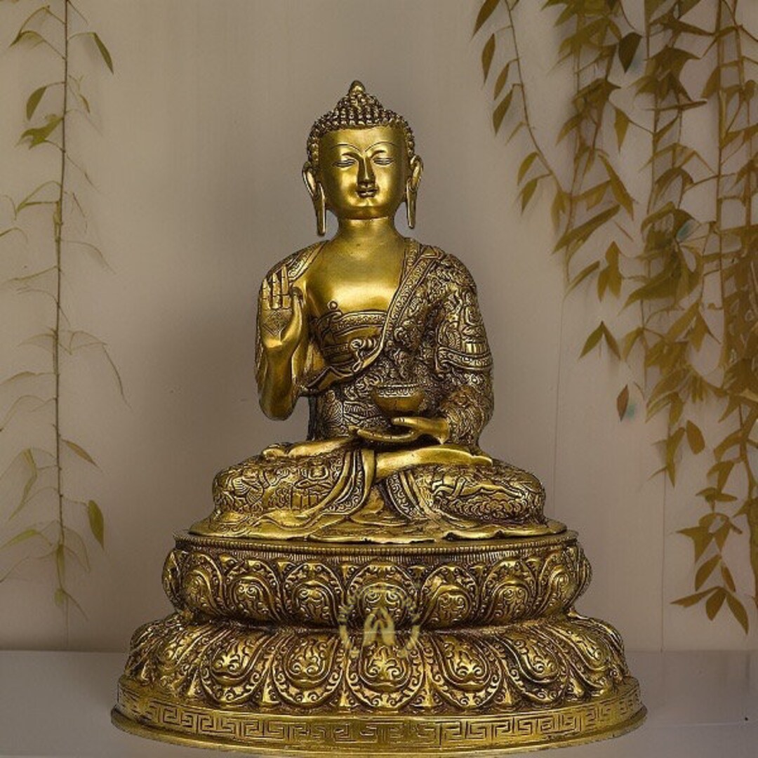 ゴータマ・ブッダ、8.7インチの大型真鍮像：釈迦牟尼、瞑想する仏陀