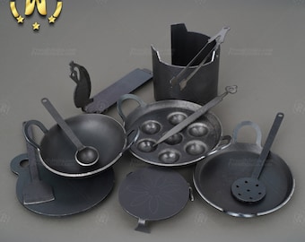 Pure Iron Miniature Kitchen Set,Real Cooking Miniature Kitchen Set, Pretend Play ,Real Cooking ,Mini iron Cookwares.