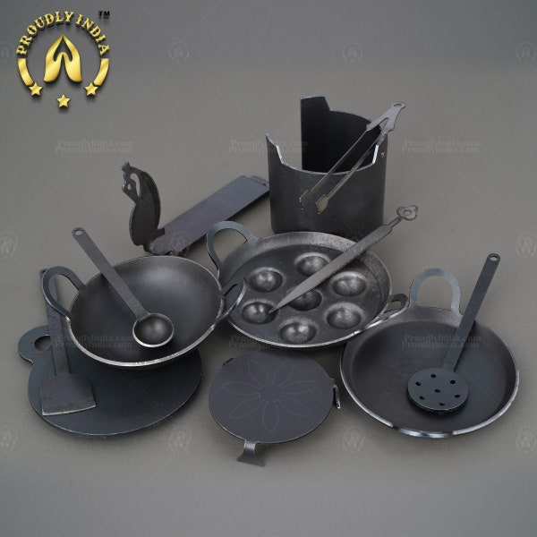 Pure Iron Miniature Kitchen Set,Real Cooking Miniature Kitchen Set, Pretend Play ,Real Cooking ,Mini iron Cookwares.