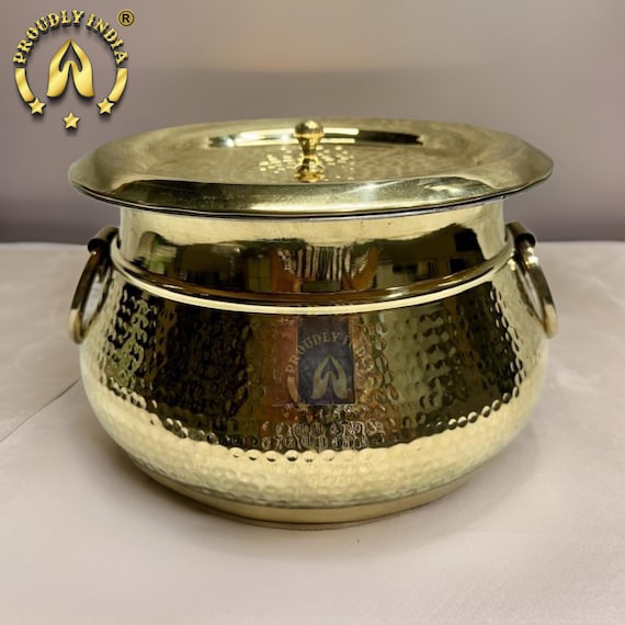 Brass Biriyani Degchi With Lid and Ring Handle, Vintage Casserole