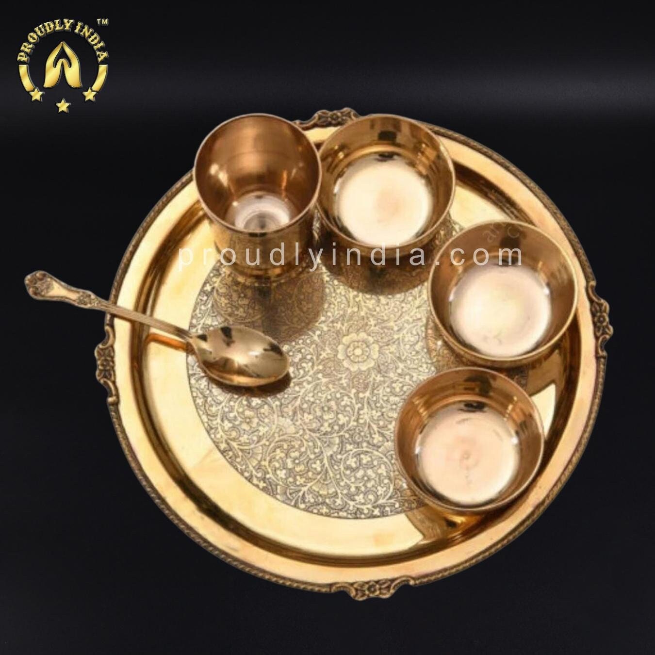 Traditional Pure Brass Thali Set,luxury Dinner Thali,buy 6 Piece Brass  Utensil, Embossed Design Brass Dinner Thali Set, Festival Diner Set 