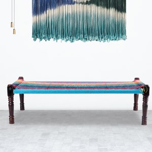 Authentic Indian  Charpai Khatiya:Handmade Daybed,Garden Bench,Indian Furniture,Rope Bed Excellence, FREE 3 X 5 Feet Jute Carpet