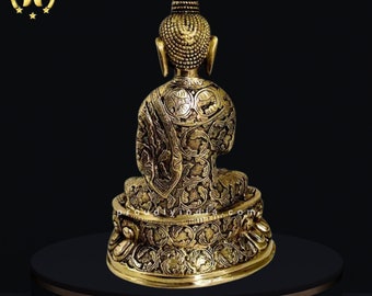 ゴータマ・ブッダ、8.7インチの大型真鍮像：釈迦牟尼、瞑想する仏陀