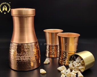 銅製ボトルとマグのセット 完璧なオナムギフトセット：タンバ銅製ウォーターボトルとタンブラー2