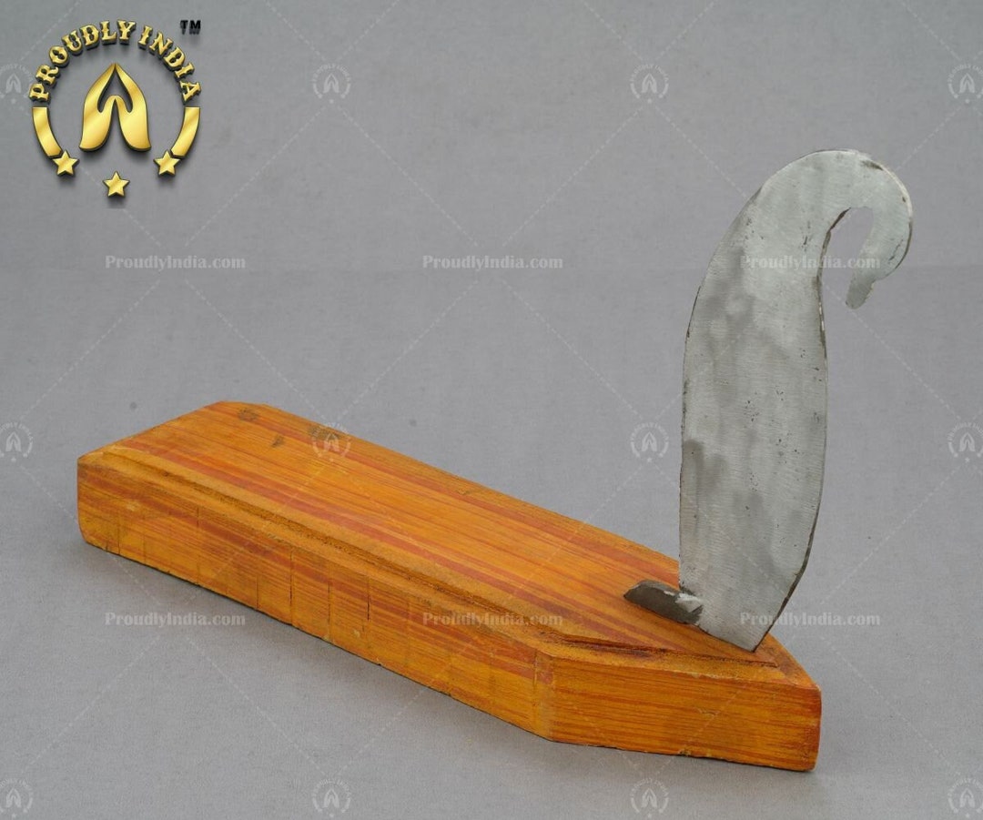 Old Style Iron Blade Boti Vegetable Cutter With Wooden Board Aruvamanai