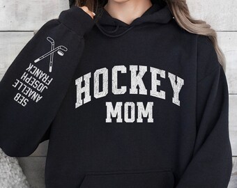 Custom Hockey Mom Hoodie Sweatshirt Kids Name On Sleeve,Gift For Hockey Mom Shirts,Personalized Hockey Hoodie for Mom,Sport Mom Mother's Day