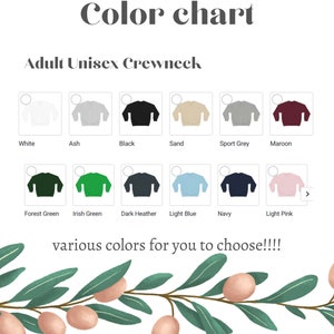 Peut inclure: Nuances de couleurs pour des sweat-shirts &agrave; col rond unisexes pour adultes. Les couleurs incluent le blanc, le gris cendr&eacute;, le noir, le sable, le gris sport, le marron, le vert for&ecirc;t, le vert irlandais, le gris fonc&eacute;, le bleu clair, le marine et le rose clair.