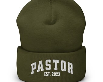 Custom Pastor Winter Beanie,Embroidered Pastor Established Cuffed Knit Hat, Embroidery Pastor Appreciation Gift,Preacher Cap,Reverend Beanie