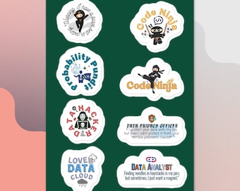 Data Scientist Sticker Sheet Data Science Sticker Pack,  Data Ninja Sticker Gift For Data Analyst,,Data Science Graduation Gift or Engineers