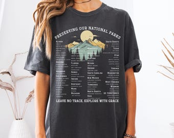 Retro National Parks Comfort Color Shirt, 62 National Parks Shirt Camping Hiking T-Shirt Gift For Camper,Adventure Shirt,Nature Lover Gifts