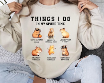 Funny Capybara SweatshirtThing I Do In My Spare Time Crewneck,Capybara Gift Meme Shirt,Animal Lover Tees,Rodent Weird Shirt,Family Matching