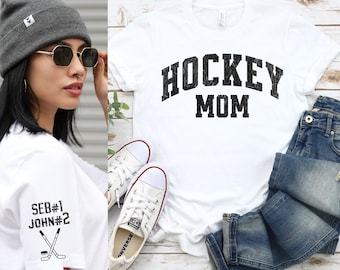 Custom Hockey Mom Shirt With Kids Names On Sleeve Gift For Hockey Mama Shirts,Hockey Crewneck For Mom,Mother’s Day Gift For Sports Mom Tee