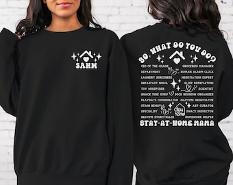 Motherhood SAHM Moms Sweatshirt, Funny Definition Stay At Home Moms Front and Back Shirts,T-Shirt For Homeschool Mama,Gift For Mothers' Day